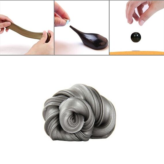 Fai da te plastilina melma gomma magnetica fango riduttore di stress anti-ansia rimbalzante mastice argilla magica giocattolo educativo per bambini e adulti, scatola di ferro grande dimensioni: 8x2,5 cm (argento)