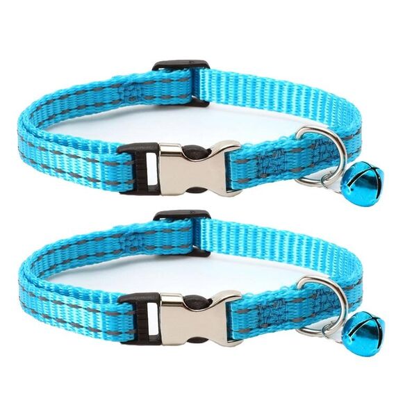 Collar gatto nylon riflettente da 2 pezzi con campana, dimensione: XS 1.0x19-30 cm (nessun cielo intagliato)