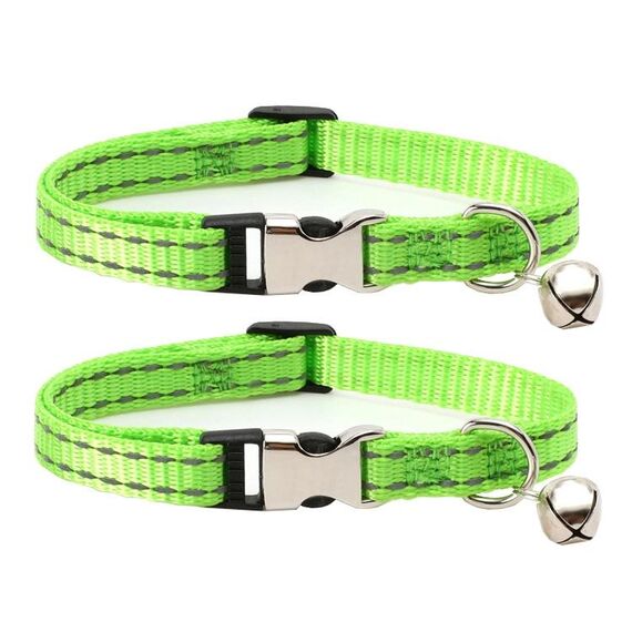Collar da gatto in nylon riflettente da 2 pezzi con campana, dimensione: XS 1.0x19-30 cm (nessuna erba intagliata verde)