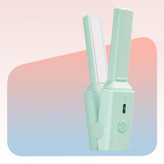 GLS-006 Mini splint elettrico a doppio utilizzo per capelli dritti e ricci (verde fresco)