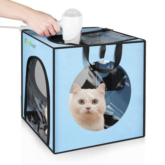 FUNADD Scatola per asciugare il bagno degli animali domestici Gabbia per asciugatrice pieghevole portatile, adatta per animali domestici fino a 5 kg (blu)