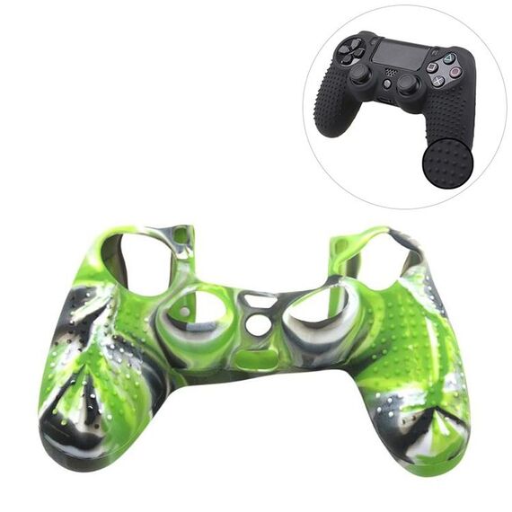 Custodia protettiva in silicone antiscivolo per Sony PS4 (nero + verde)