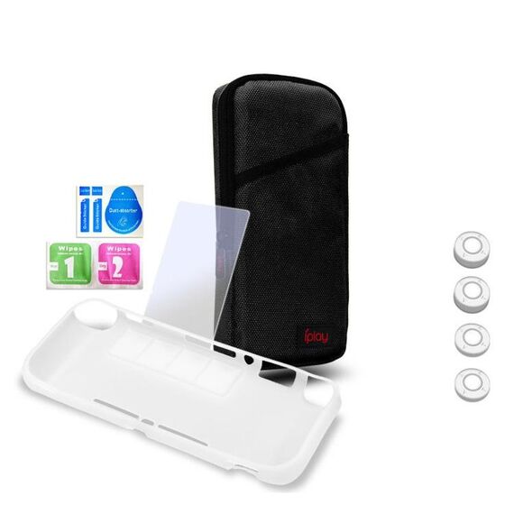 IPLAY HOST STOCCAGGIO BAG Pellicola temperato + Cappuccio a bilanciere + Shell protettiva 7 in 1 Borsa da protezione Borsa Soft Bag Set per Switch Lite (BBACK)