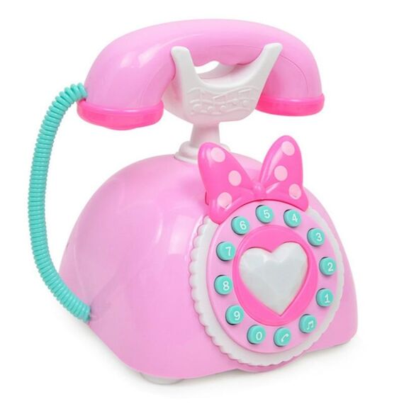 Simulazione di bambini Retro Telefono Musica leggera Cartone animato Educazione precoce Puzzle Giocattoli musicali (rosa)