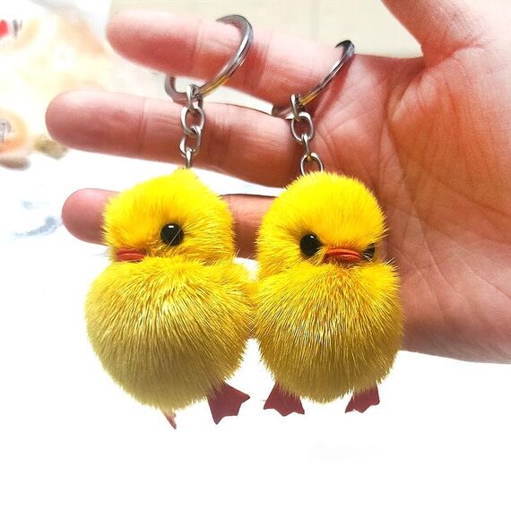 2 pezzi ciondolo anatroccolo acqua visone pulcino portachiavi ciondolo capelli veri accessori borsa piccoli gioielli (capelli di visone)