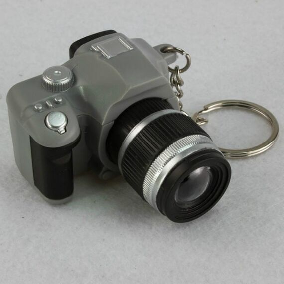 Portachiavi per bambini Mini SLR modello stile portachiavi piccolo ciondolo con suono e luce LED (grigio)