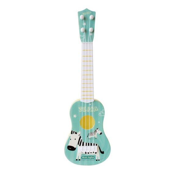 Zebra azzurra Piccola simulazione Strumento musicale Mini quattro corde Ukulele riproducibile Giocattolo musicale per l'educazione della prima infanzia