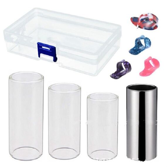 M02219 4 in 1 barra scorrevole in plexiglass + barra scorrevole in acciaio inossidabile + plettro per chitarra in celluloide + set di scatole di plastica