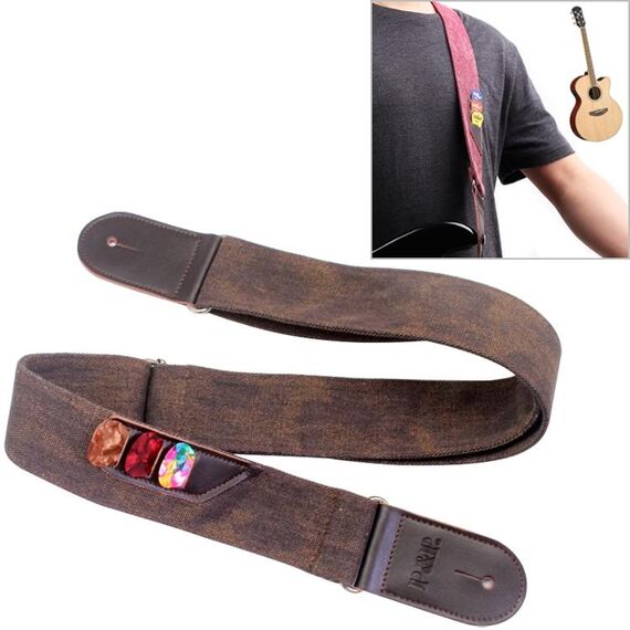 Cinturino per chitarra in pelle Cinturino per plettro per chitarra elettrica da cowboy retrò (marrone)