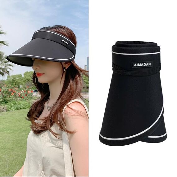 MENGLANDI Cappello a cilindro vuoto, parasole anti-ultravioletto, estivo, misura: regolabile (D-206 nero arrotolabile)