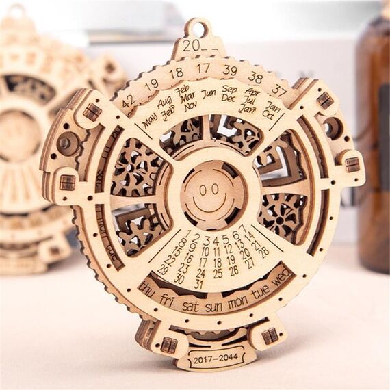 Bambini in legno con ingranaggi meccanici Calendario perpetuo Modello di puzzle 3D Giocattoli assemblati fai-da-te
