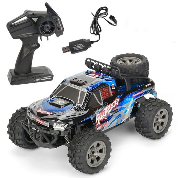 MGRC Telecomando di ricarica per auto 2.4G Telecomando wireless per auto da arrampicata fuoristrada a quattro vie 1:18 Modello di auto (grigio blu)