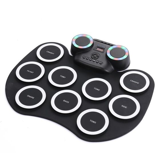 Tamburo elettronico portatile con tamburo elettronico a luce lampeggiante (nero bianco)