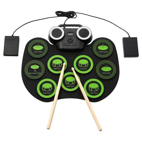 Tamburo elettronico portatile con tamburo elettronico a luce lampeggiante Tamburo Bluetooth (versione icona + nero verde)