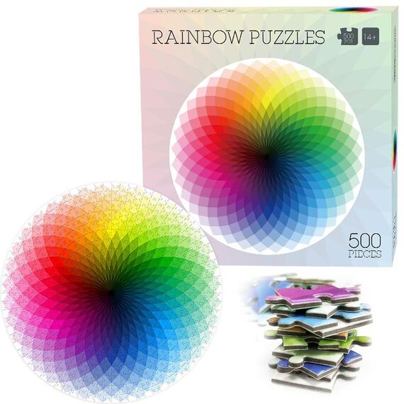 Puzzle rotondo per adulti puzzle giocattolo 500 pezzi, diametro: 48 cm (arcobaleno)