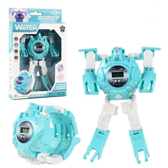 3 PC Orologio elettronico per bambini Orologio giocattolo robot deformazione dei cartoni animati (blu)