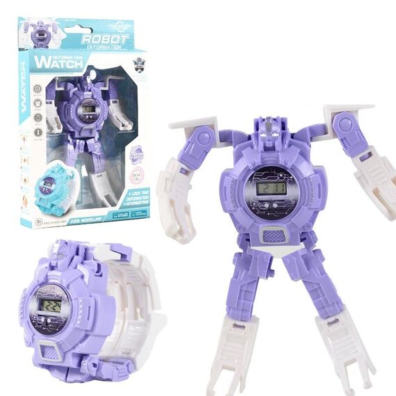 3 PCS Orologio elettronico per bambini Orologio giocattolo robot deformazione cartone animato (viola)