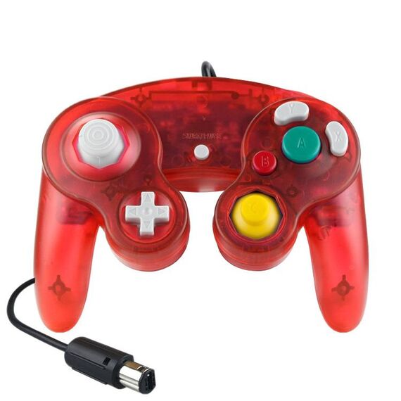 Controller di gioco del regolatore di vibrazione a punto singolo 5 PCS per Nintendo NGC (rosso trasparente)