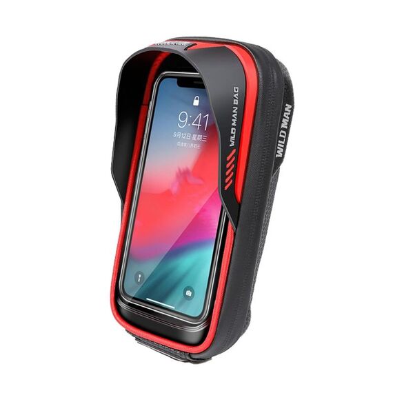 WILD MAN ES16 0.5L EVA Hard Shell Borsa da manubrio per bicicletta impermeabile con touch screen (rosso)