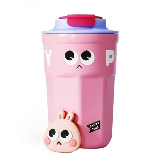 Tazza per l'isolamento termico dei cartoni animati Tazza da caffè in acciaio inossidabile 316 Tazza per l'acqua, capacità: 400 ml (rosa)