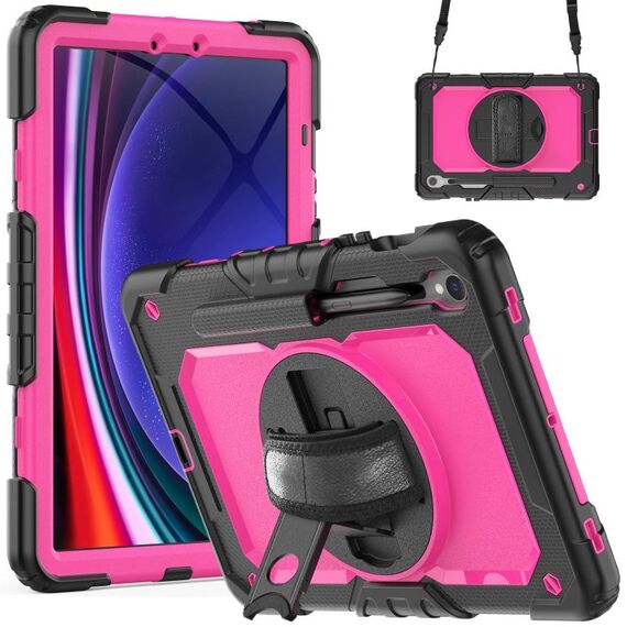 Per Samsung Galaxy Tab S9 / S8 / S7 Custodia in silicone + tablet PC (nero + rosa rossa)