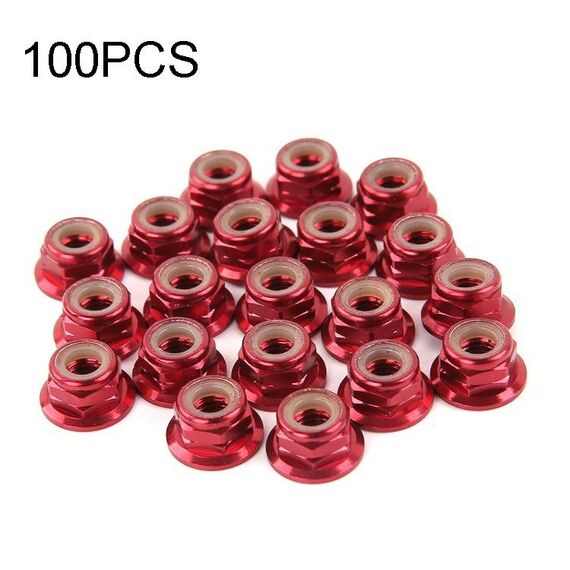 100 PCS iFlight M5 CW 6061 Vite motore in alluminio Dadi Inserto in nylon Dado flangiato autobloccante per RC FPV Racing Drone Motor (rosso)