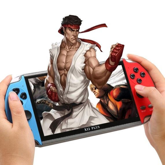 Powkiddy X12 Plus Retro Classic Games Console di gioco portatile con schermo HD da 7 pollici e memoria da 16 GB, supporto MP4 / E-book (rosso + blu)