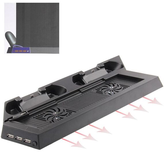 Supporto di ricarica USB Dual Cooling Fan Controller Stand Cooler per PS4 Console Cooler (nero)