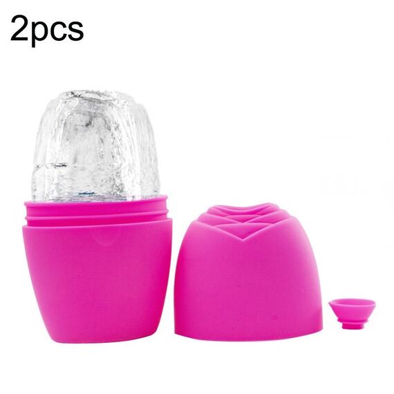 2 pezzi L-03-01 Apparecchio per il ghiaccio per il viso Massaggio Rullo per il ghiaccio Bellezza Trucco Vassoio per il ghiaccio per il viso in silicone (Rosa rossa con foro)