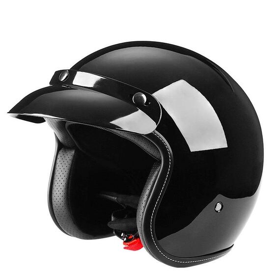 BYB 701 Casco moto retrò per tutte le stagioni, taglia: XL (nero brillante)