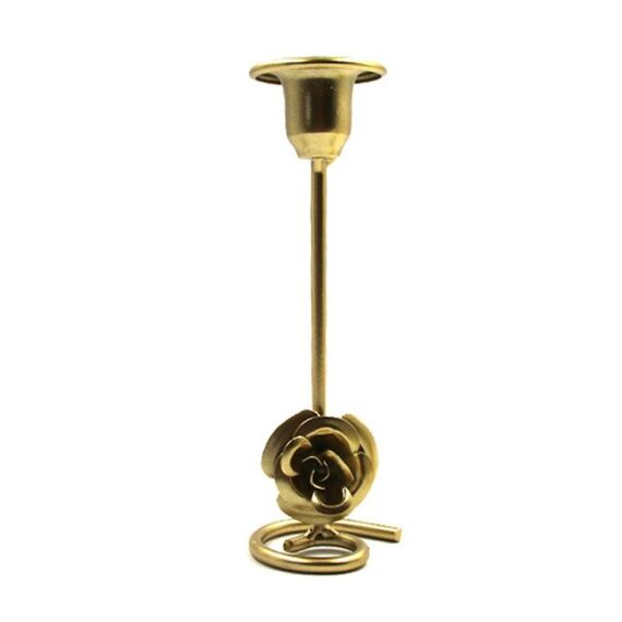 DH2304-01 Portacandele in metallo intagliato a rosa Decorazione da bar Candelieri da cena a lume di candela, Dimensioni: Oro medio
