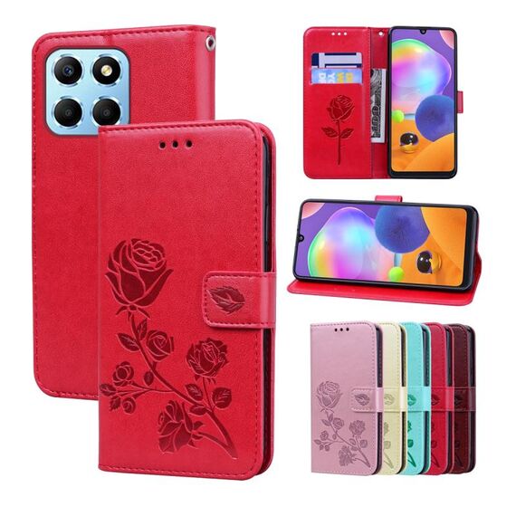 Per Honor X8 5G/Play6C 5G/X6 4G/X6S/70 Lite Custodia per telefono in pelle sintetica con vibrazione in rilievo rosa (rosso)
