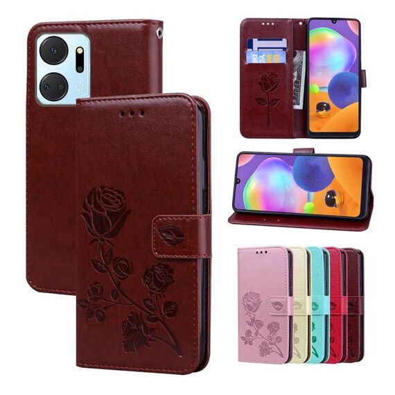 Per Honor X7a/Play7T Custodia per telefono in pelle PU con vibrazione in rilievo rosa (marrone)