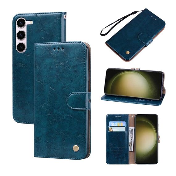 Per Samsung Galaxy S23+ 5G Custodia per telefono in pelle con trama cerata ad olio (blu)