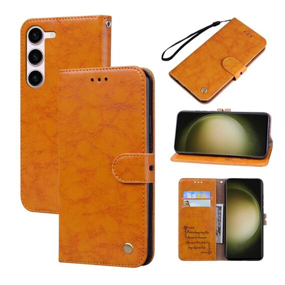 Per Samsung Galaxy S23 5G Custodia per telefono in pelle con trama cerata olio (giallo)
