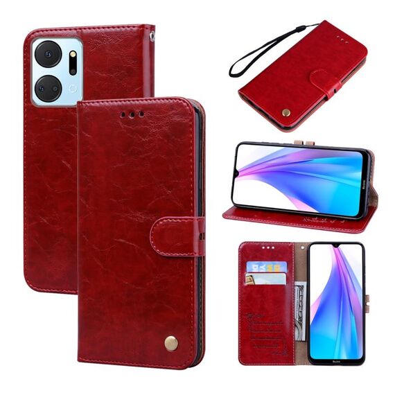 Per Honor X7a/Play7T Custodia per telefono in pelle con trama cerata olio (rosso)