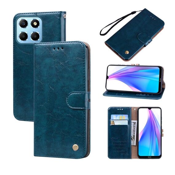 Per Honor X8 5G/Play6C 5G/X6 4G/X6S/70 Lite Custodia per telefono in pelle con trama cerata ad olio (blu)