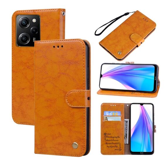 Custodia in pelle per Xiaomi Redmi Note 12 5G Global/Poco X5 Oil Wax Texture (giallo)