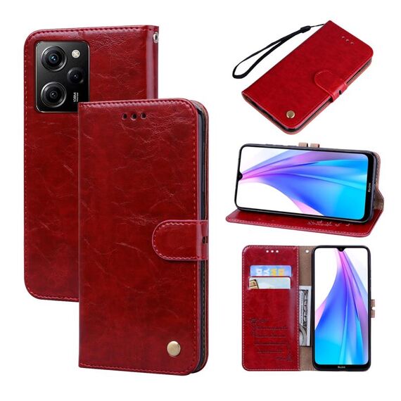 Per Xiaomi Redmi Note 12 5G Global/Poco X5 Custodia per telefono in pelle con trama cerata ad olio (rosso)