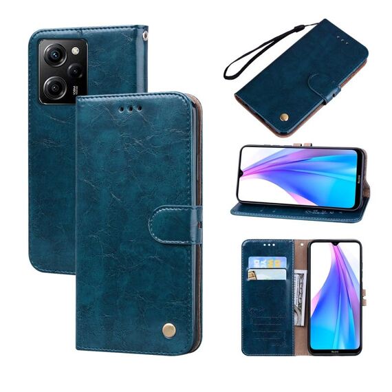 Custodia in pelle per Xiaomi Redmi Note 12 5G Global/Poco X5 Oil Wax Texture (blu)