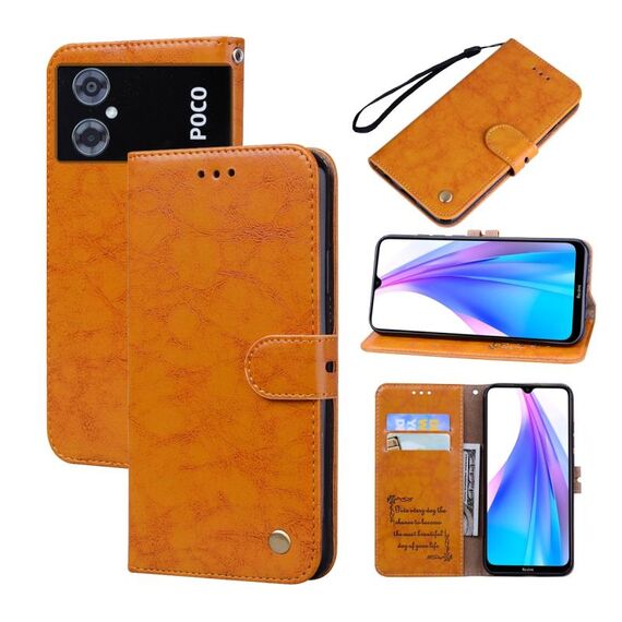 Per Xiaomi Poco M4 5G/Poco M5/Redmi Note 11R Custodia per telefono in pelle con trama cerata ad olio (gialla)