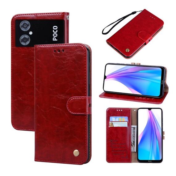 Per Xiaomi Poco M4 5G/Poco M5/Redmi Note 11R Custodia per telefono in pelle con trama cerata ad olio (rosso)