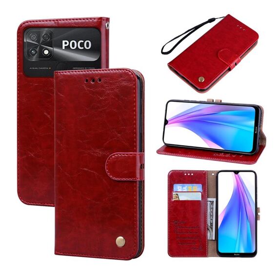 Per Xiaomi Poco C40 Custodia per telefono in pelle con trama cerata olio (rosso)