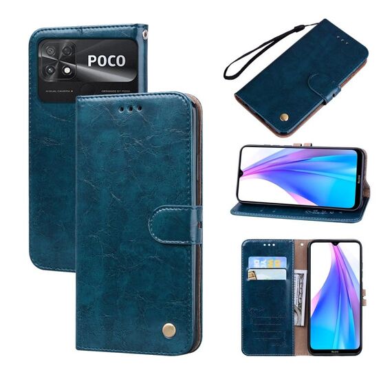 Per Xiaomi Poco C40 Custodia per telefono in pelle con trama cerata ad olio (blu)