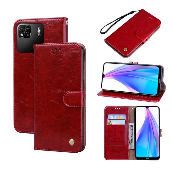 Per Xiaomi Redmi 10A 4G Custodia per telefono in pelle con trama cerata olio (rosso)