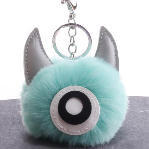 3 pezzi Cartoon Croissant Hair Ball Portachiavi Pendente a sospensione Pendente per auto (verde menta)