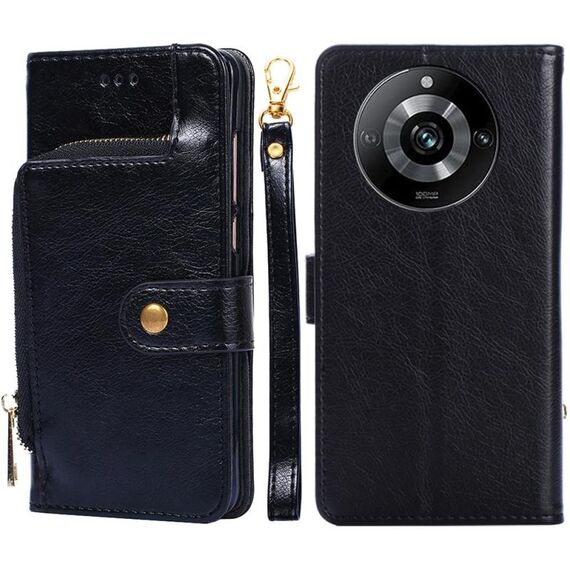 Per Realme 11 Pro / 11 Pro + 5G Custodia per cellulare in pelle con cerniera (nera)