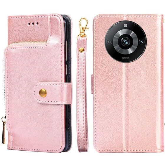 Per Realme 11 Pro / 11 Pro+ 5G Custodia in pelle per borsa con cerniera (oro rosa)