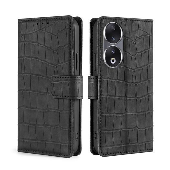 Custodia per telefono in pelle con chiusura magnetica in coccodrillo Skin Feel per Honor 90 5G (nera)
