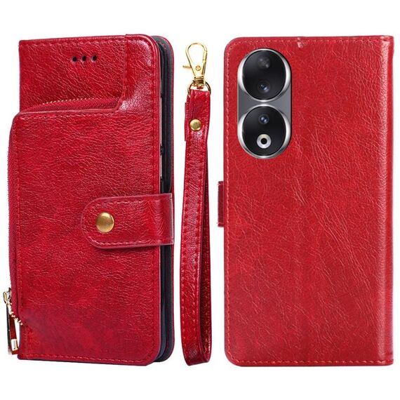 Custodia per cellulare in pelle con cerniera per Honor 90 5G (rossa)